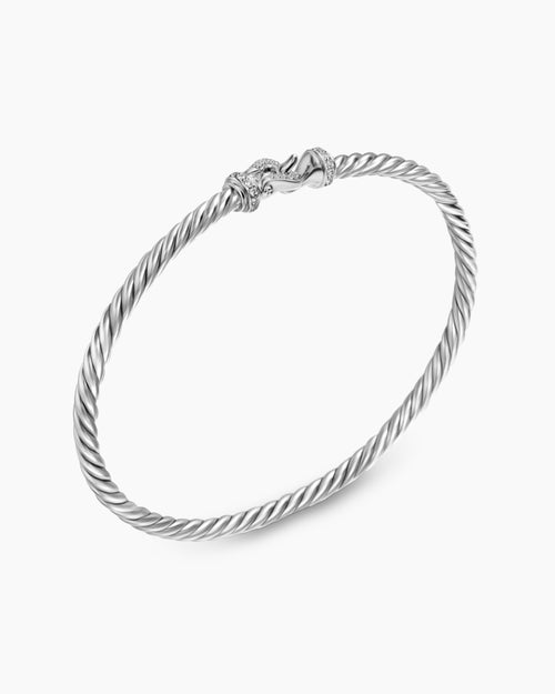 Womens Buckle Classic Cable Bracelet in Sterling Silver with Diamonds, 3mm