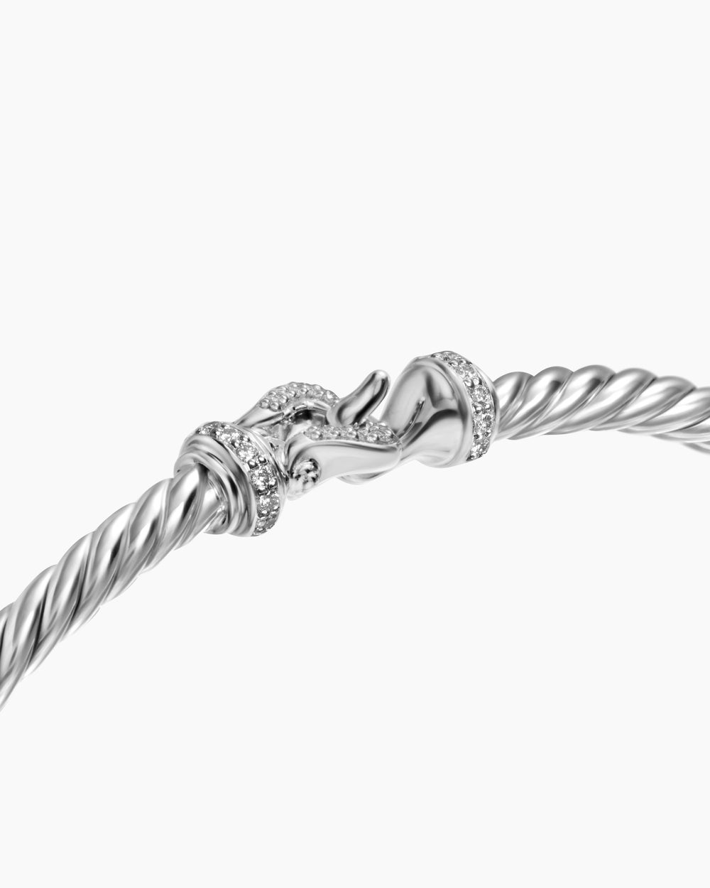 Womens Buckle Classic Cable Bracelet in Sterling Silver with Diamonds, 3mm
