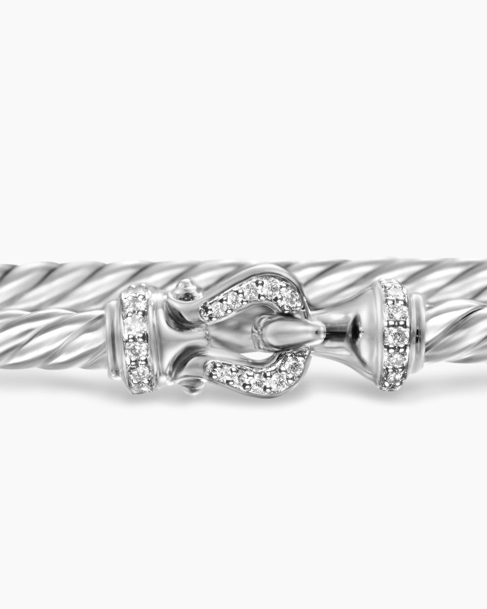 Womens Buckle Classic Cable Bracelet in Sterling Silver with Diamonds, 3mm