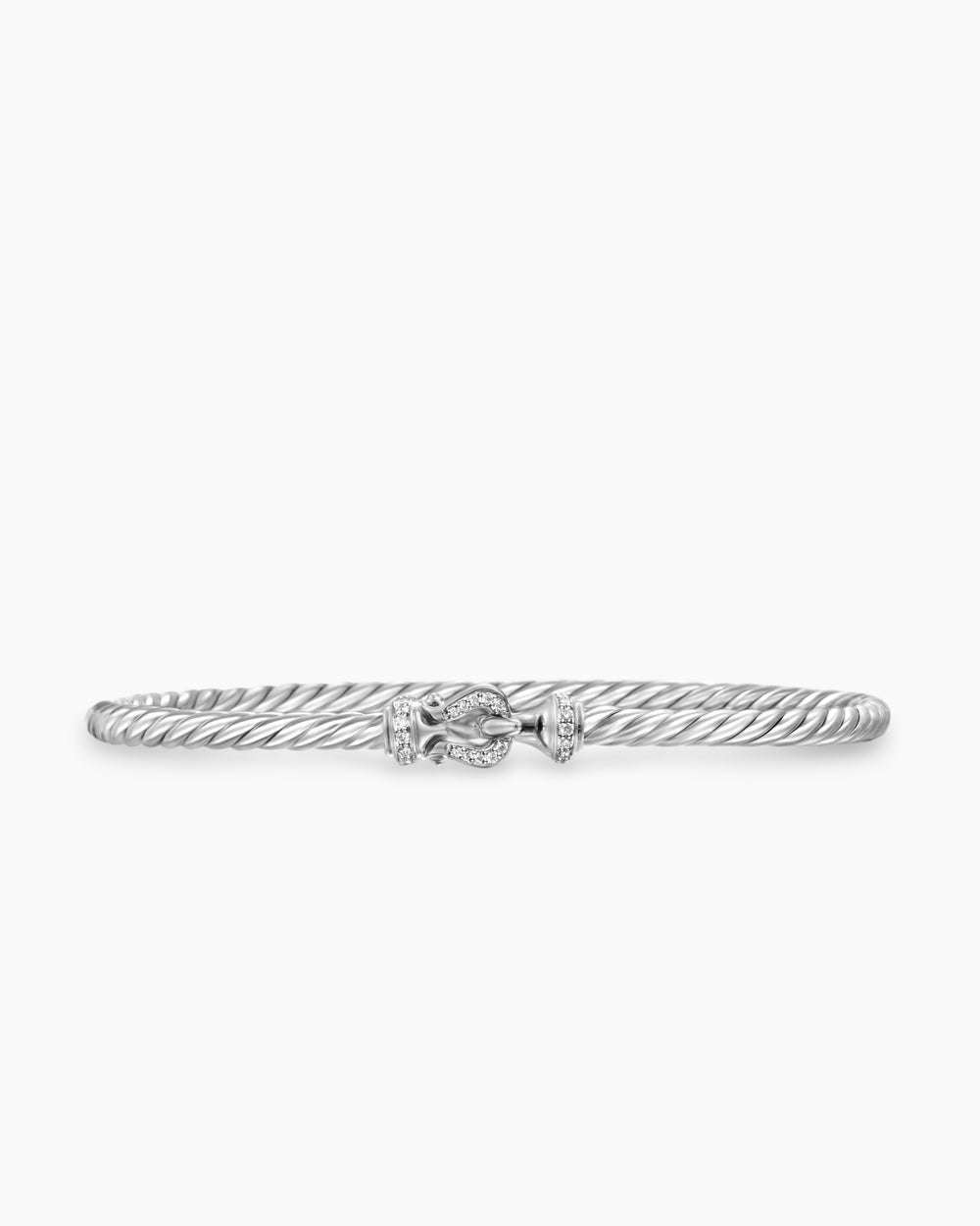 Womens Buckle Classic Cable Bracelet in Sterling Silver with Diamonds, 3mm