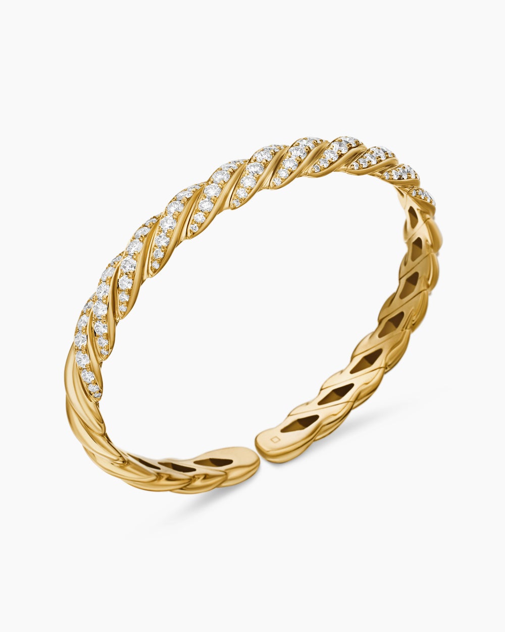 Womens Sculpted Cable Flex Bracelet in 18K Yellow Gold with Diamonds, 7.8mm