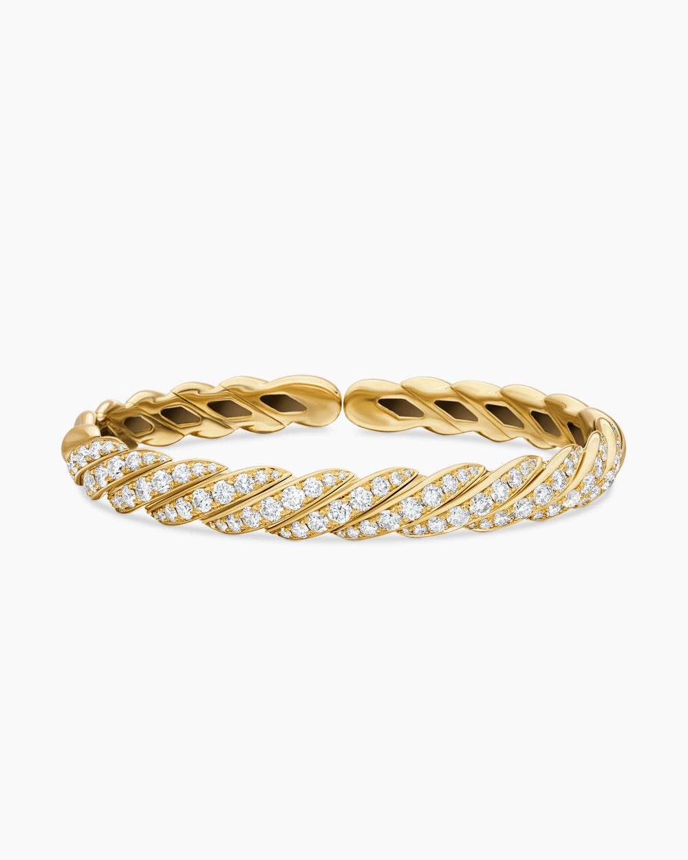 Womens Sculpted Cable Flex Bracelet in 18K Yellow Gold with Diamonds, 7.8mm