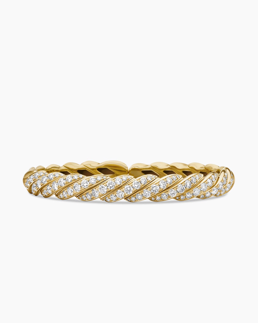 Womens Sculpted Cable Flex Bracelet in 18K Yellow Gold with Diamonds, 7.8mm