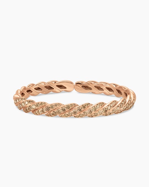 Womens Sculpted Cable Flex Bracelet in 18K Rose Gold with Diamonds, 7.8mm