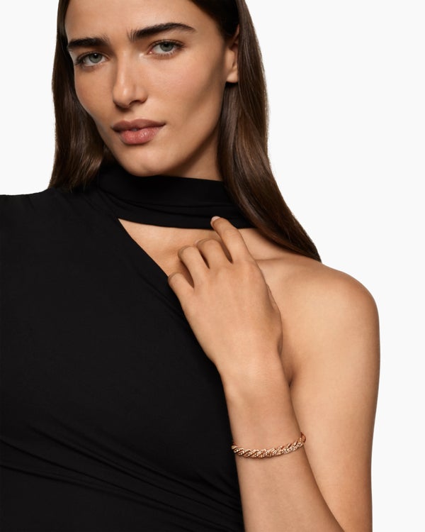 Sculpted Cable Flex Bracelet in 18K Rose Gold with Diamonds, 7.8mm