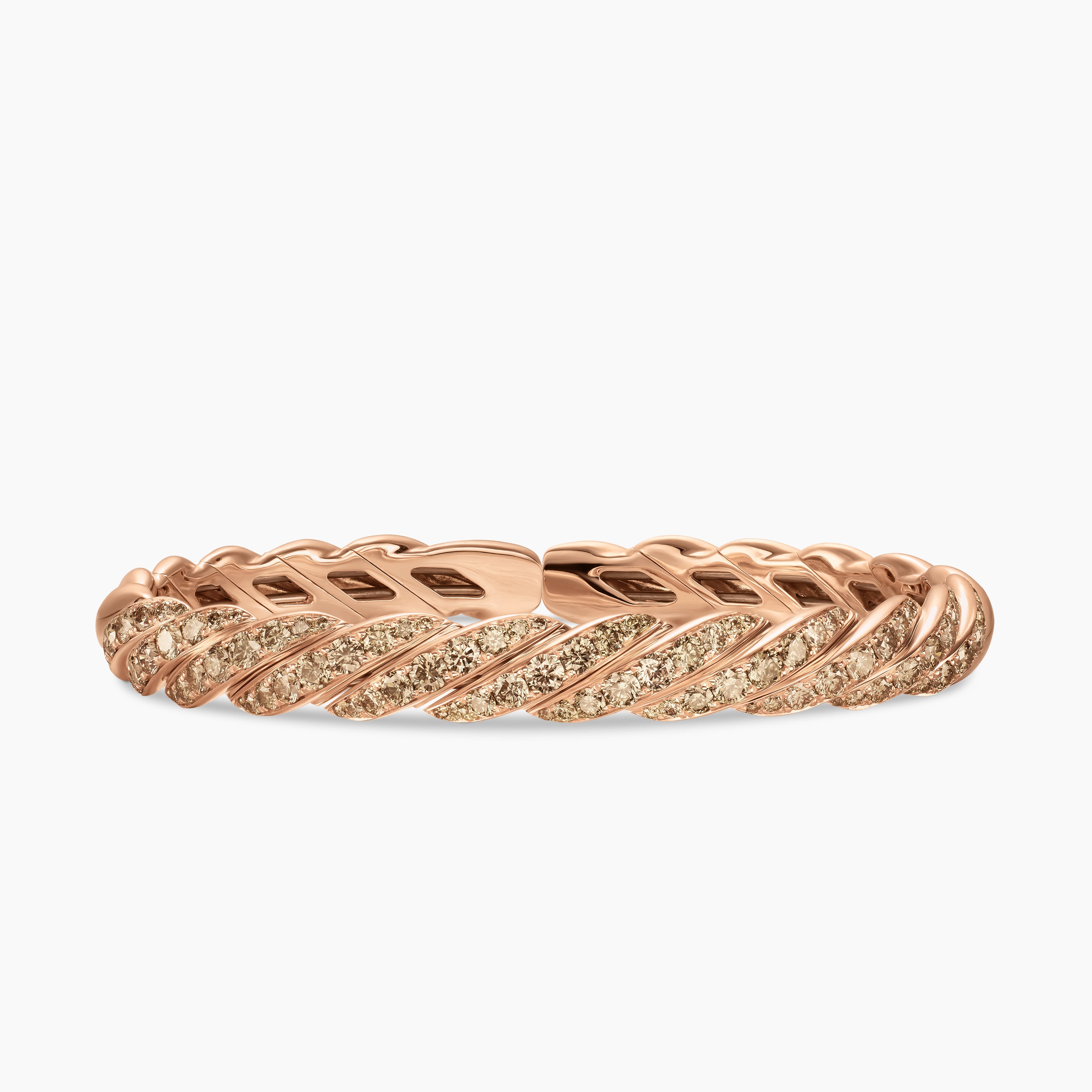 Womens Sculpted Cable Flex Bracelet in 18K Rose Gold with Diamonds, 7.8mm