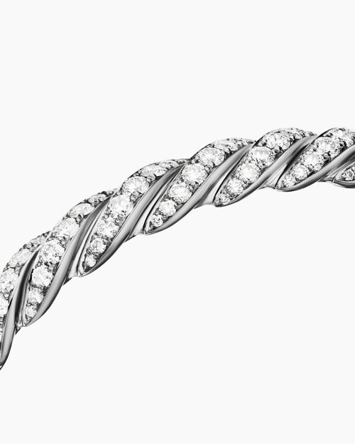 Womens Sculpted Cable Flex Bracelet in 18K White Gold with Diamonds, 7.8mm