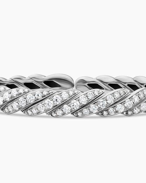 Womens Sculpted Cable Flex Bracelet in 18K White Gold with Diamonds, 7.8mm
