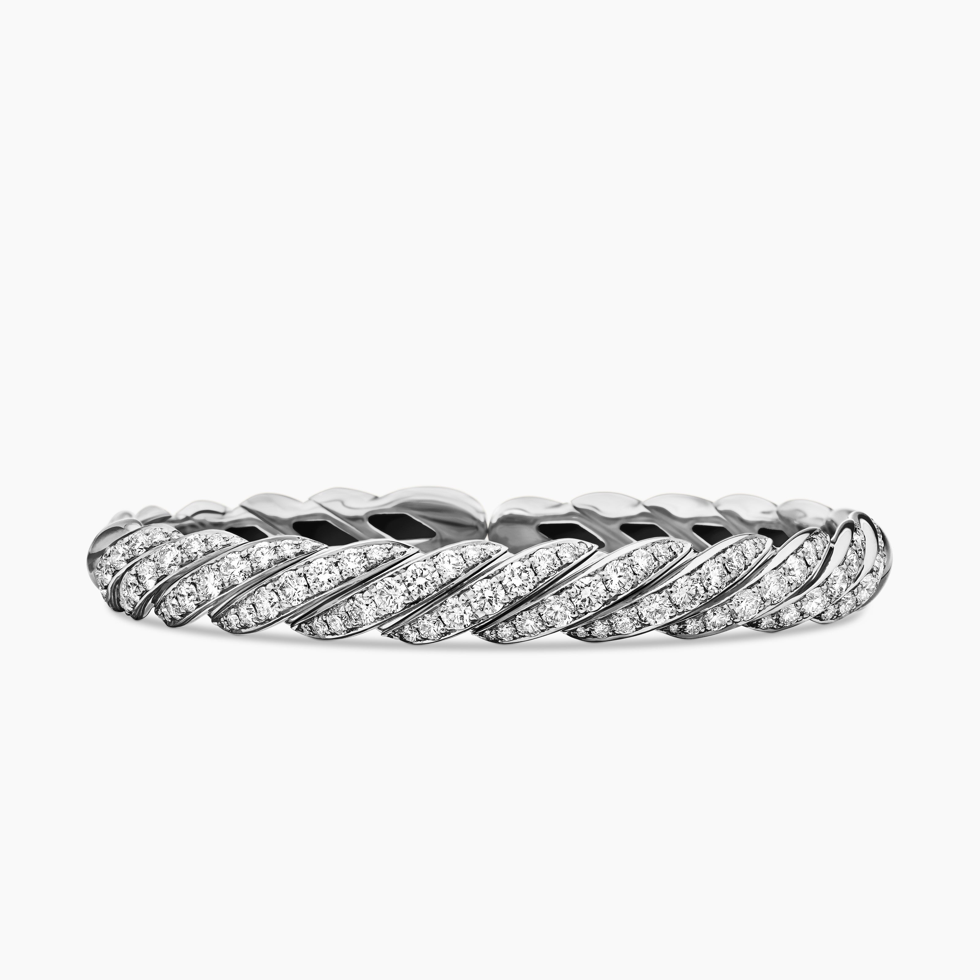 Womens Sculpted Cable Flex Bracelet in 18K White Gold, 7.8mm