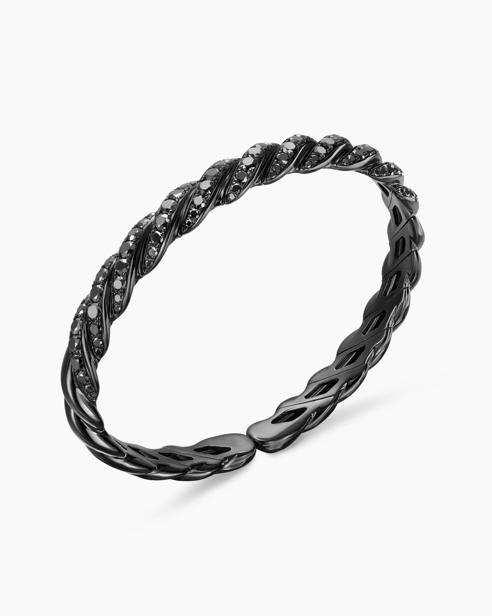 Womens Sculpted Cable Flex Bracelet in 18K White Gold with Black Rhodium and Diamonds, 7.8mm