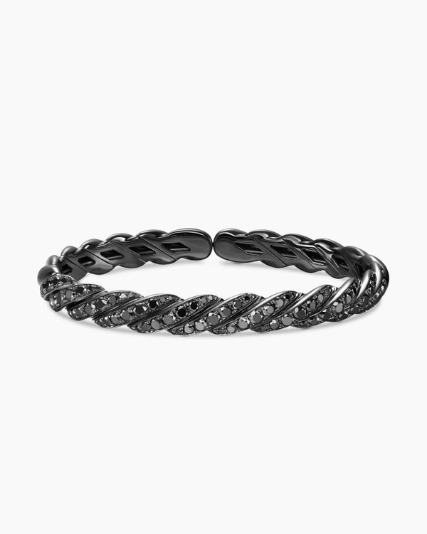 Sculpted Cable Flex Bracelet in 18K White Gold with Black Rhodium and Diamonds, 7.8mm