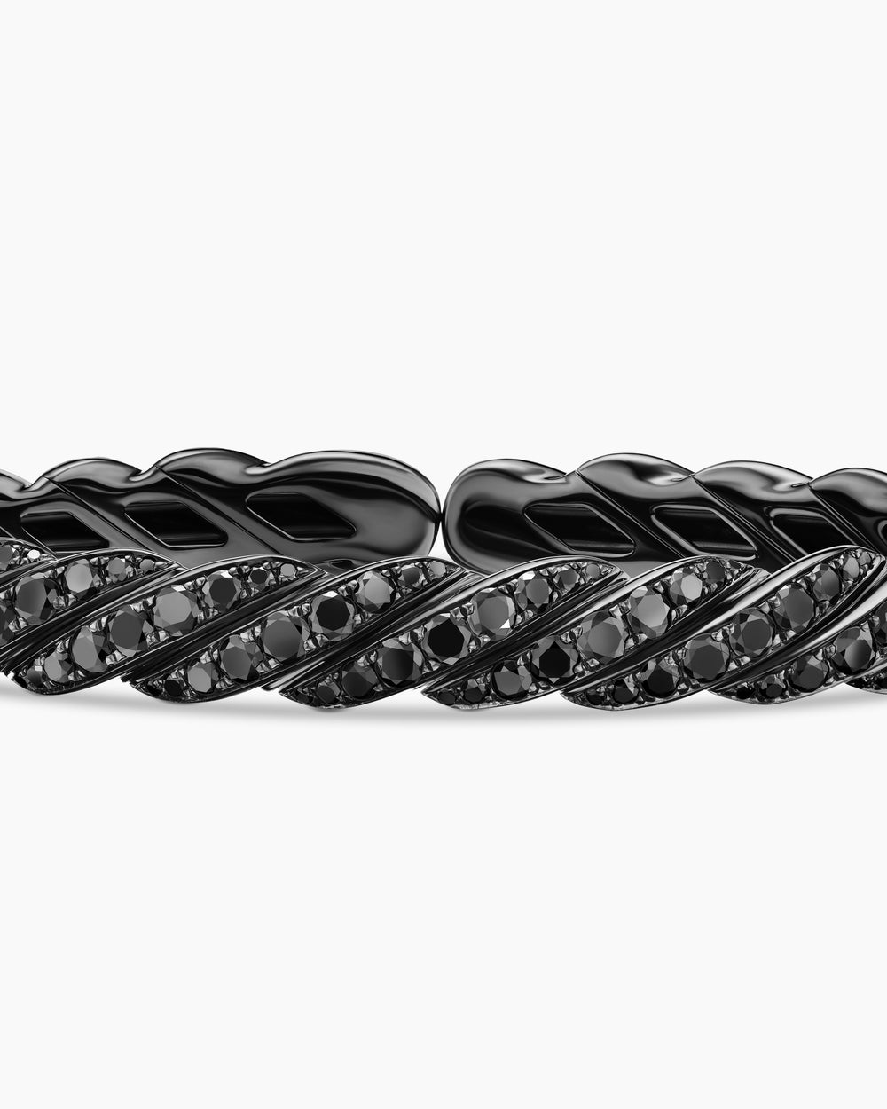 Womens Sculpted Cable Flex Bracelet in 18K White Gold with Black Rhodium and Diamonds, 7.8mm