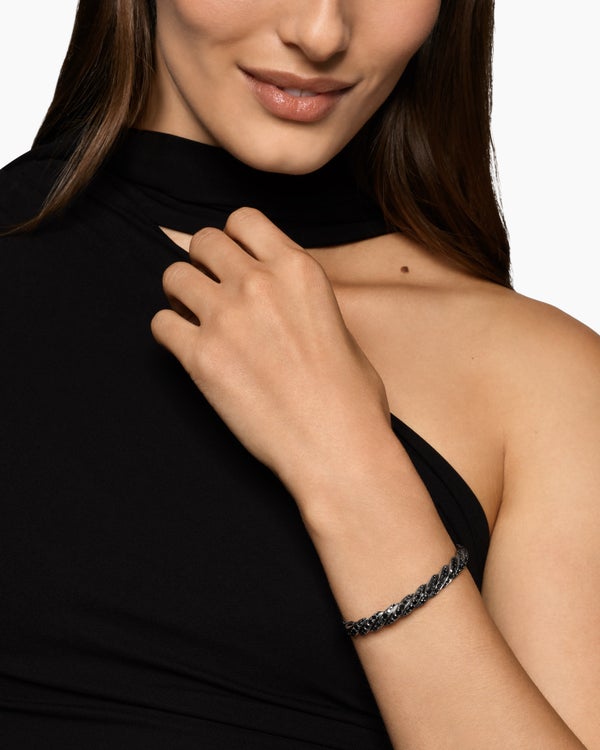 Sculpted Cable Flex Bracelet in 18K White Gold with Black Rhodium and Diamonds, 7.8mm