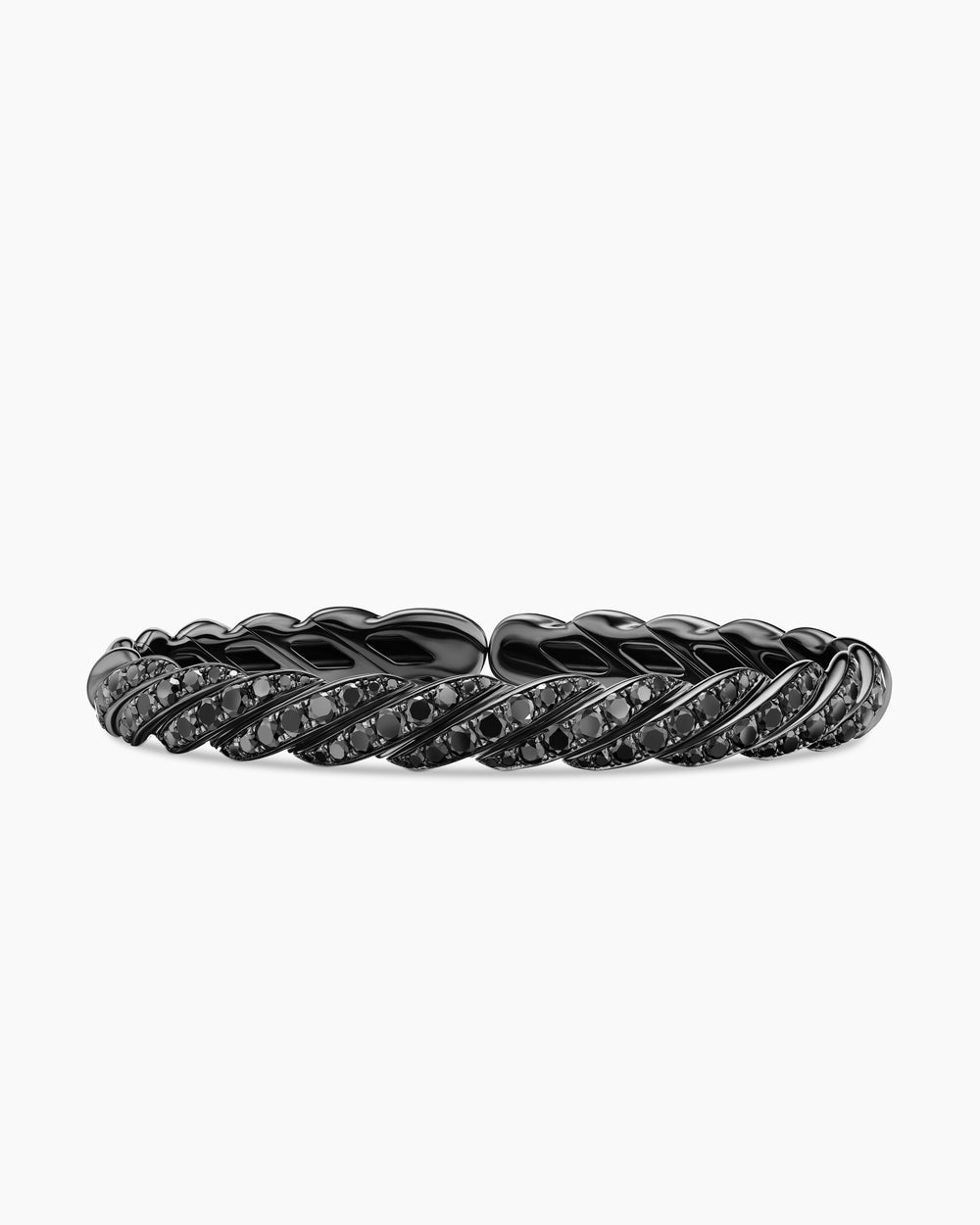 Womens Sculpted Cable Flex Bracelet in 18K White Gold with Black Rhodium and Diamonds, 7.8mm