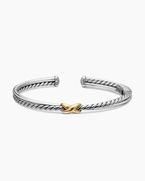 Womens Petite X Center Station Bracelet in Sterling Silver with 18K Yellow Gold, 5.2mm