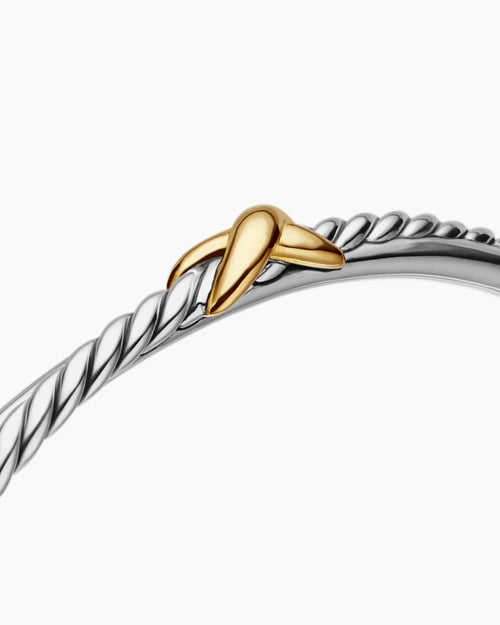 Womens Petite X Centre Station Bracelet in Sterling Silver with 18ct Yellow Gold, 5.2mm