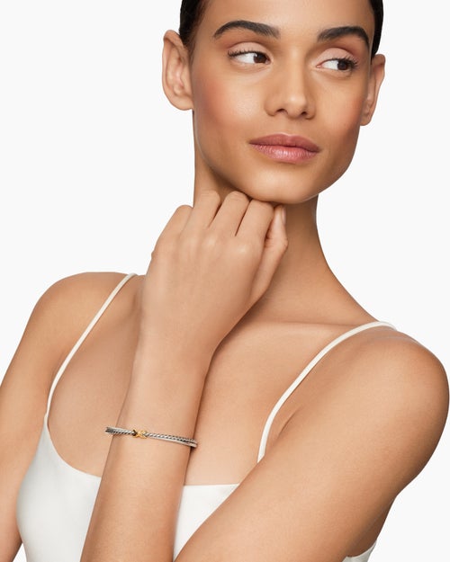 Womens Petite X Center Station Bracelet in Sterling Silver with 18K Yellow Gold, 5.2mm