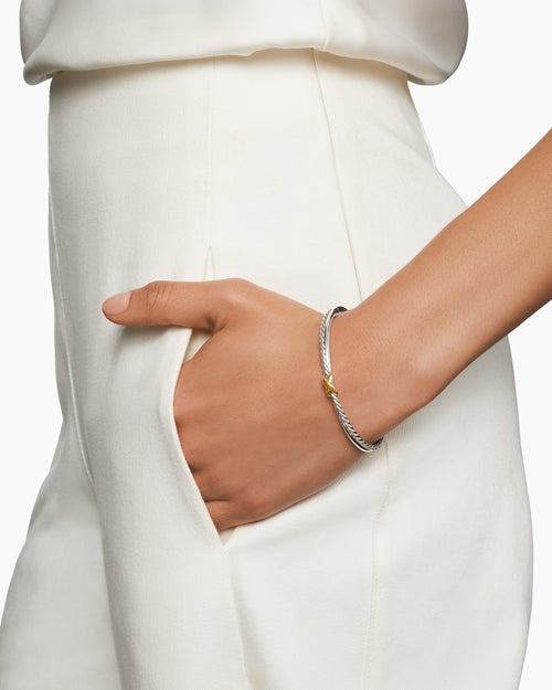 Womens Petite X Center Station Bracelet in Sterling Silver with 18K Yellow Gold, 5.2mm