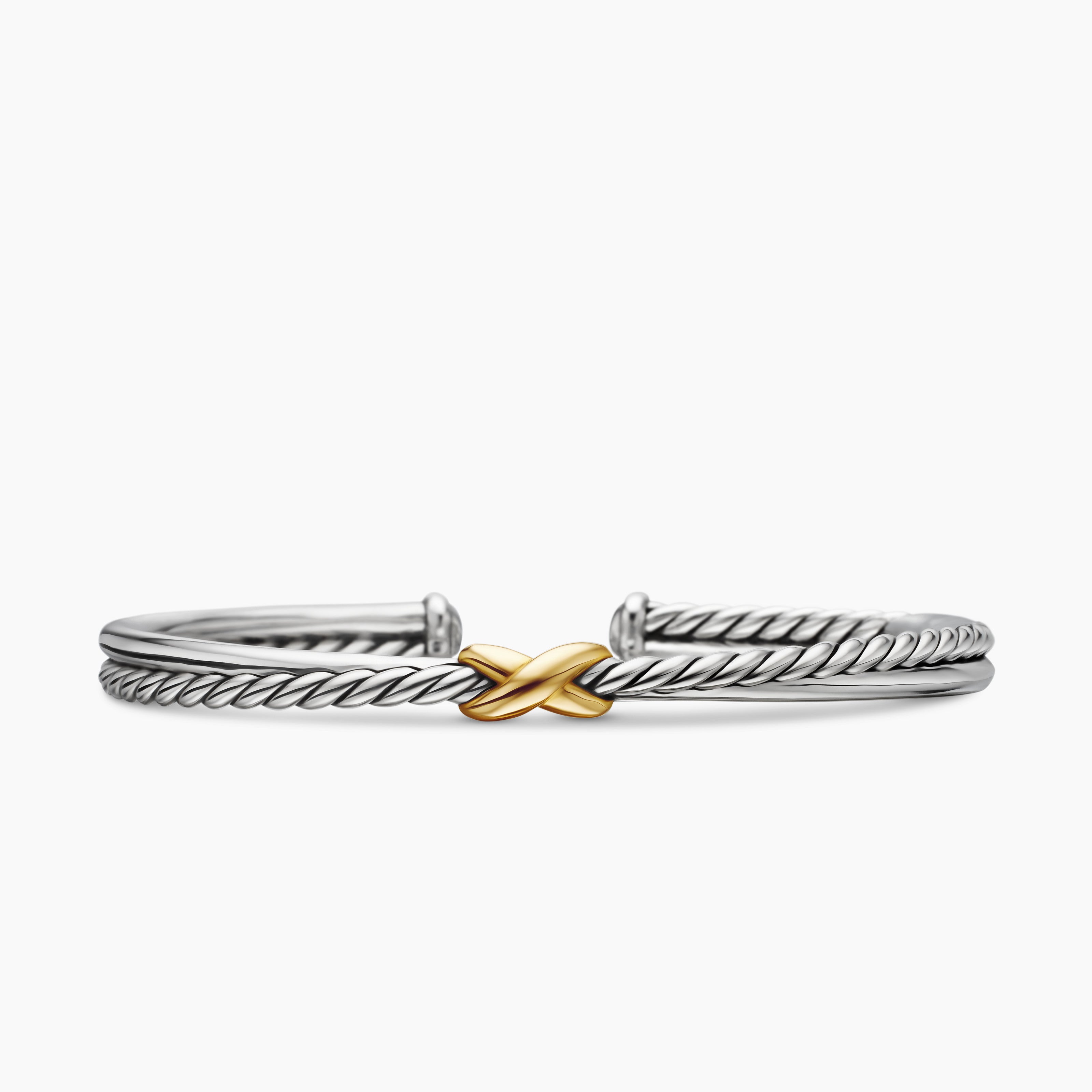 Womens Petite X Center Station Bracelet in Sterling Silver with 18K Yellow Gold, 5.2mm