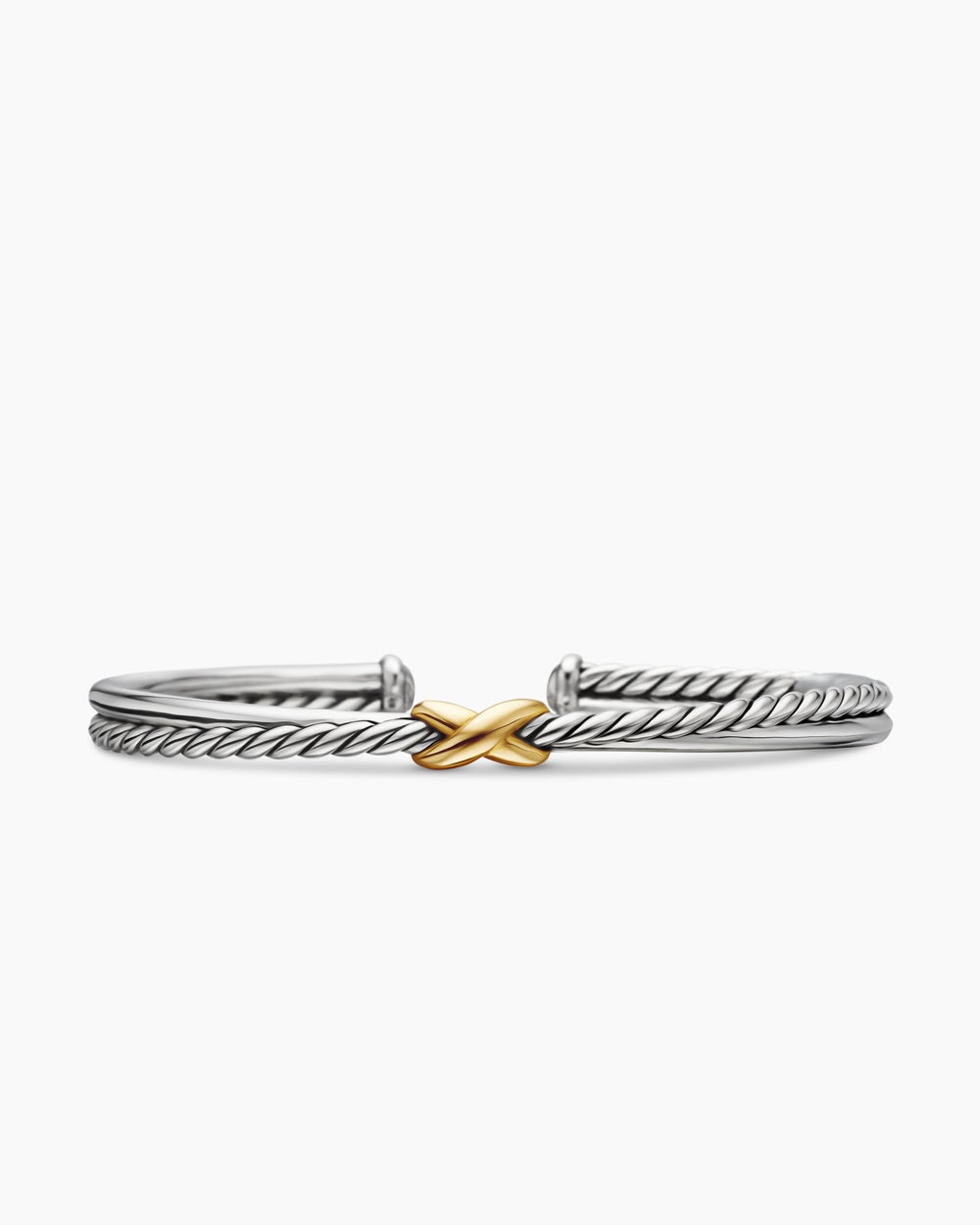 Womens Petite X Center Station Bracelet in Sterling Silver with 18K Yellow Gold, 5.2mm