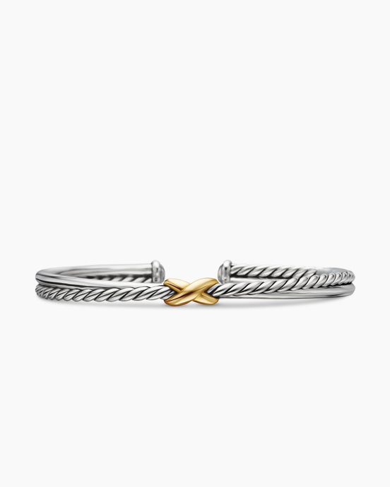 Petite X Centre Station Bracelet in Sterling Silver with 18K Yellow Gold, 5.2mm