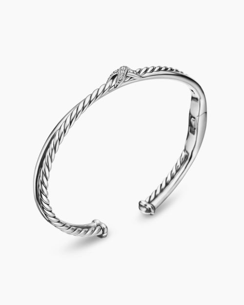 Womens Petite X Centre Station Bracelet in Sterling Silver with Diamonds, 5.2mm