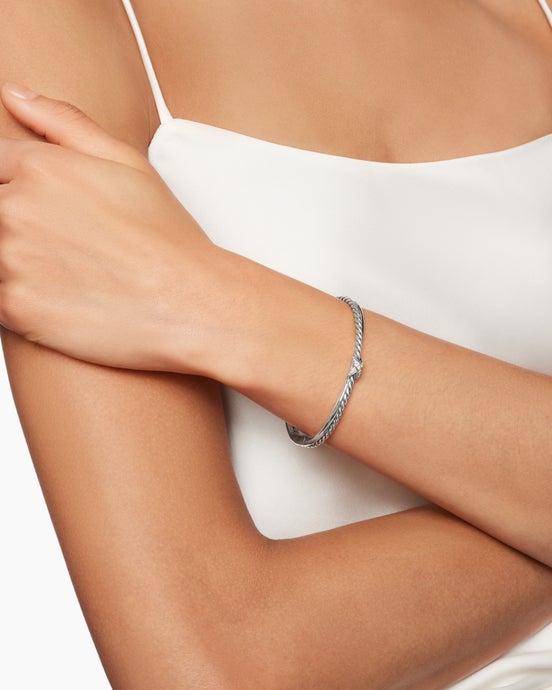 Petite X Centre Station Bracelet in Sterling Silver with Diamonds, 5.2mm