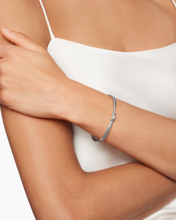 Petite X Center Station Bracelet in Sterling Silver with Diamonds, 5.2mm
