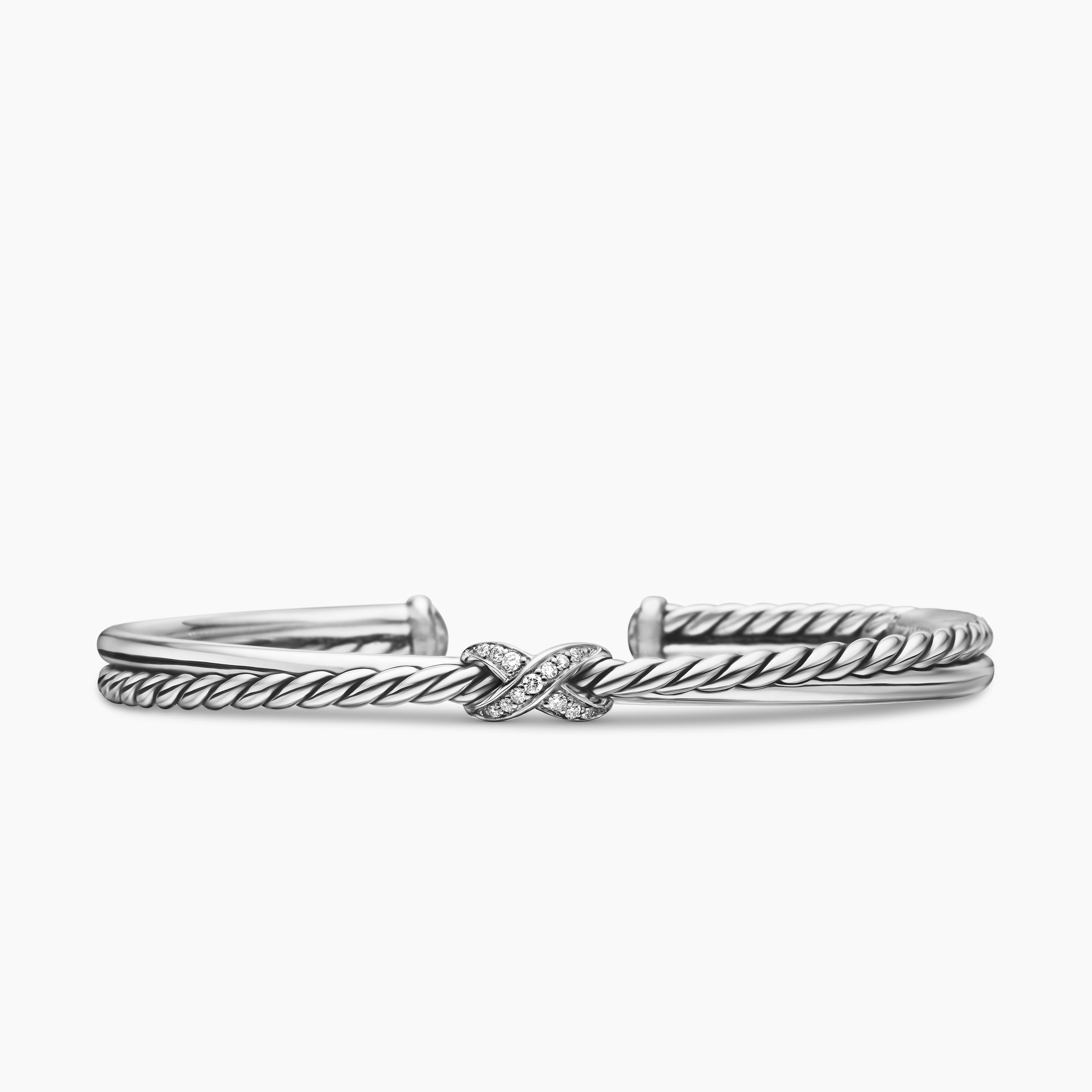 Bracelet &agrave; maillon central Petite X en argent massif avec diamants, 5,2 mm femme 