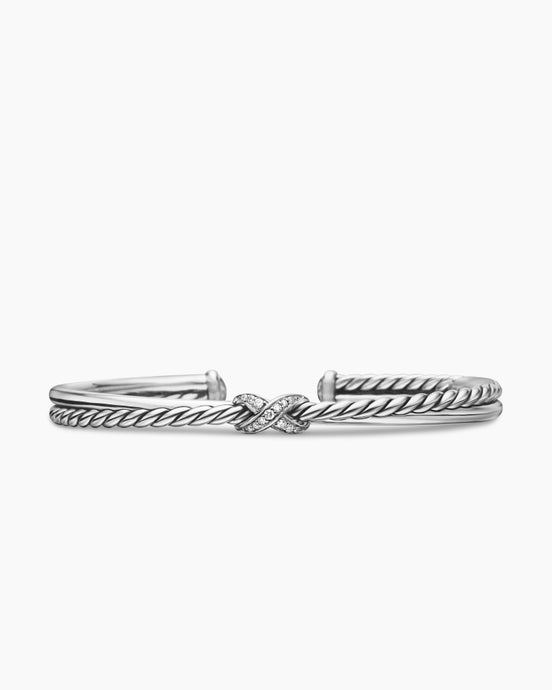 Petite X Centre Station Bracelet in Sterling Silver with Diamonds, 5.2mm