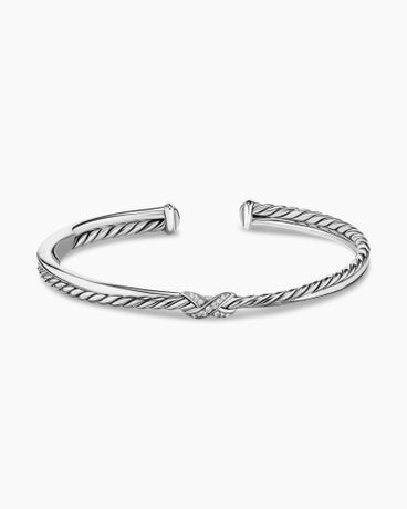 Petite X Centre Station Bracelet in Sterling Silver with Diamonds, 5.2mm