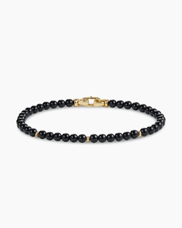 Bijoux Spiritual Beads Bracelet with Black Onyx and 14K Yellow Gold, 4mm