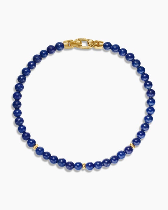 Bijoux Spiritual Beads Bracelet with Lapis and 14K Yellow Gold, 4mm