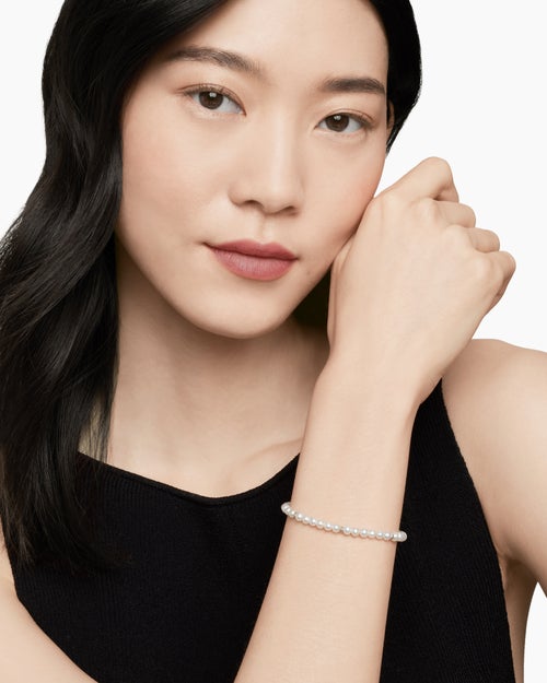 Womens Bijoux Spiritual Beads Bracelet with Pearls and Sterling Silver, 4mm