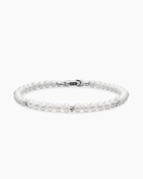 Womens Bijoux Spiritual Beads Bracelet with Pearls and Sterling Silver, 4mm
