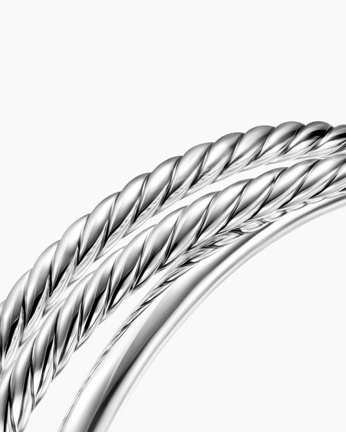 Womens Bold Crossover Three Row Cuff Bracelet in Sterling Silver, 19mm