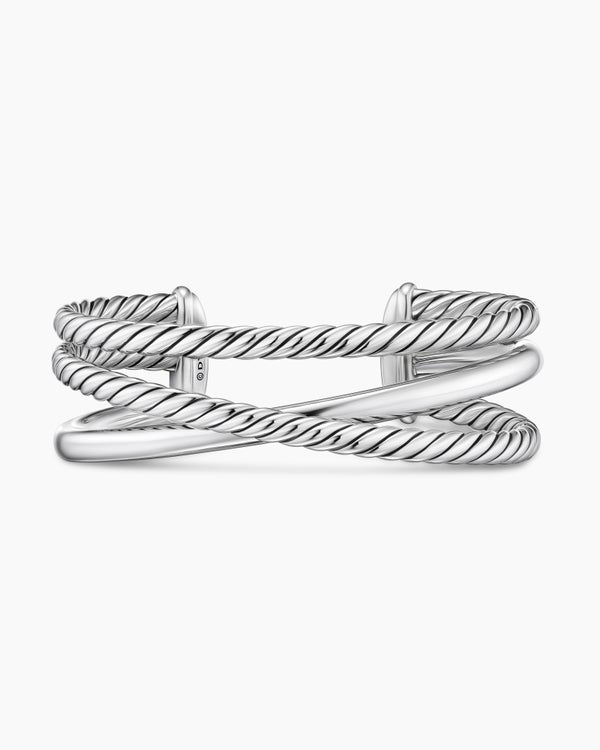 david van hagen Bold Crossover Three Row Cuff Bracelet Sterling Silver 19mm