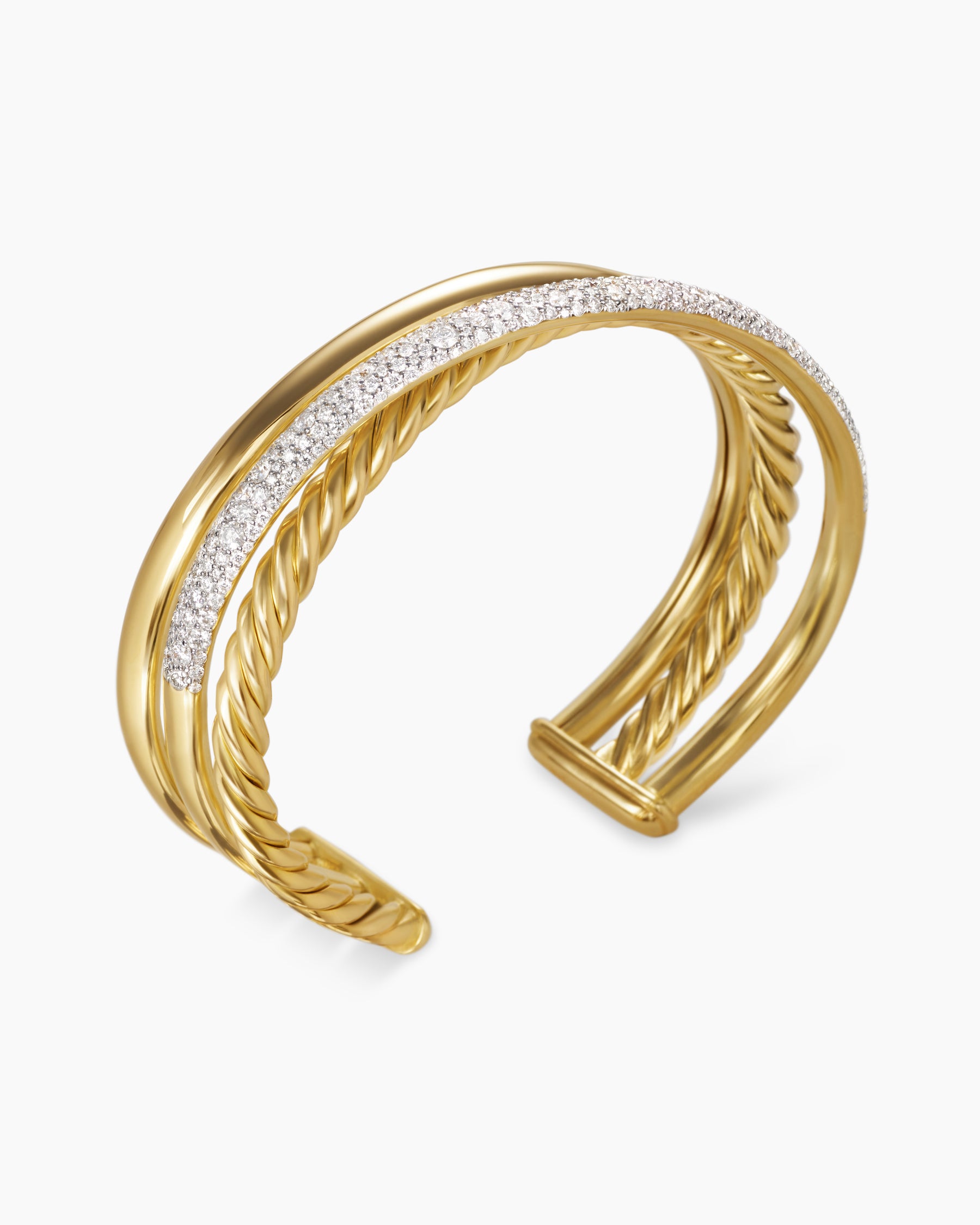 Crossover Two Row Cuff Bracelet in Sterling Silver with 18K Yellow Gold, 5mm