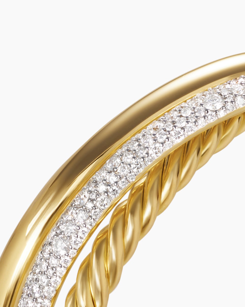 Womens Pavé Crossover Three Row Cuff Bracelet in 18K Yellow Gold with Diamonds, 20mm