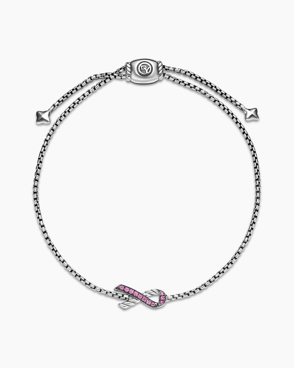 Womens Cable Collectibles® Ribbon Chain Bracelet in Sterling Silver with Pavé Pink Sapphires, 1.5mm