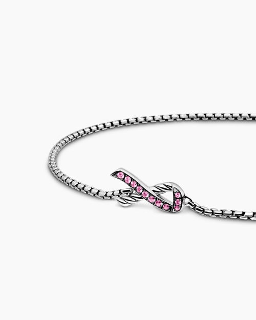 Womens Cable Collectibles® Ribbon Chain Bracelet in Sterling Silver with Pavé Pink Sapphires, 1.5mm