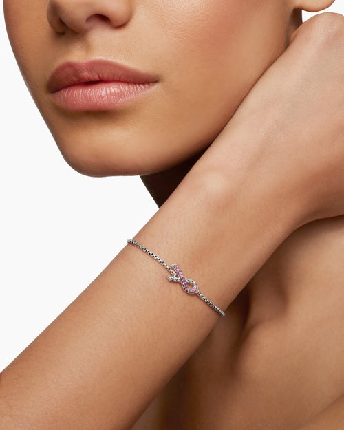 Womens Cable Collectibles® Ribbon Chain Bracelet in Sterling Silver with Pavé Pink Sapphires, 1.5mm