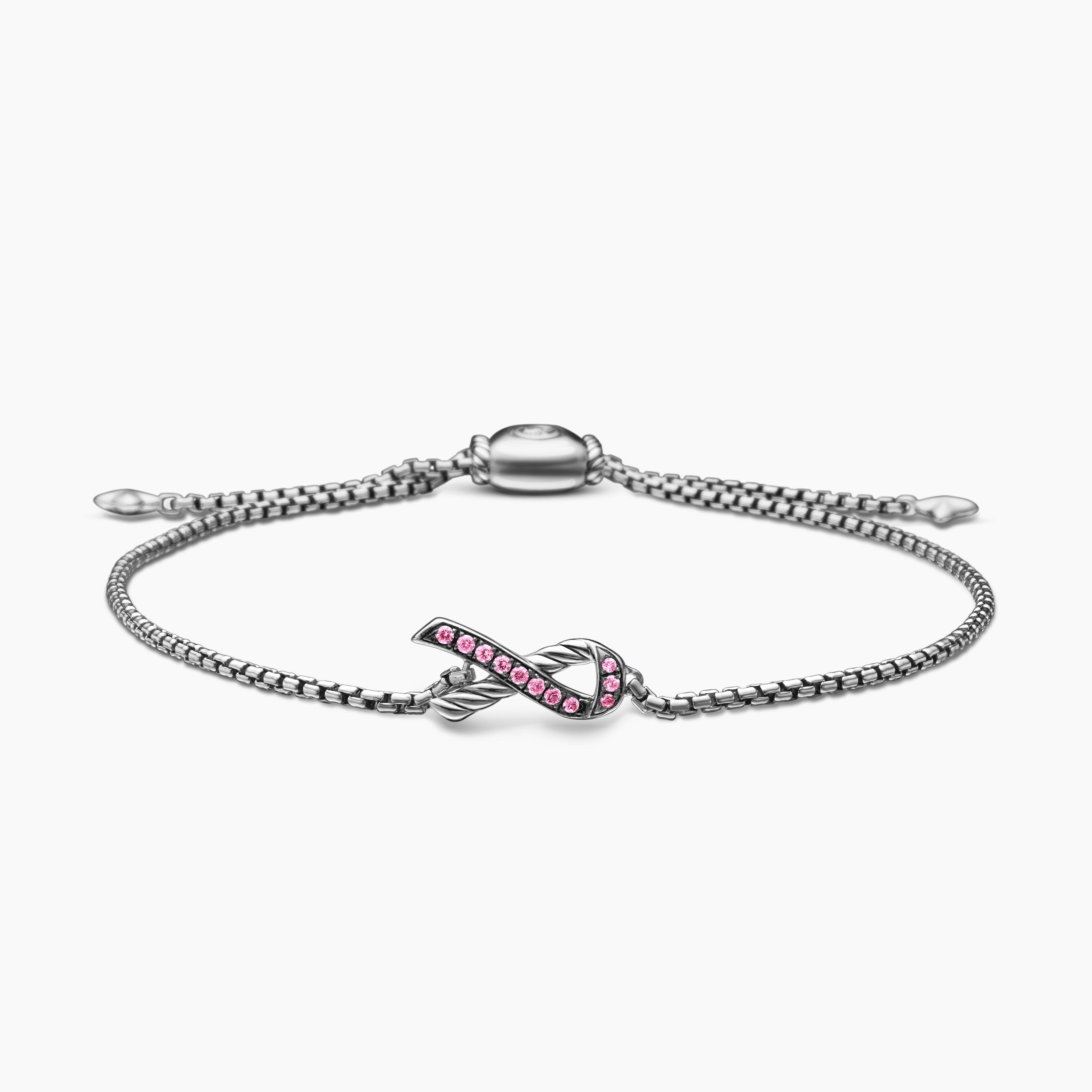Womens Cable Collectibles&reg; Ribbon Chain Bracelet in Sterling Silver with Pav&eacute; Pink Sapphires, 1.5mm