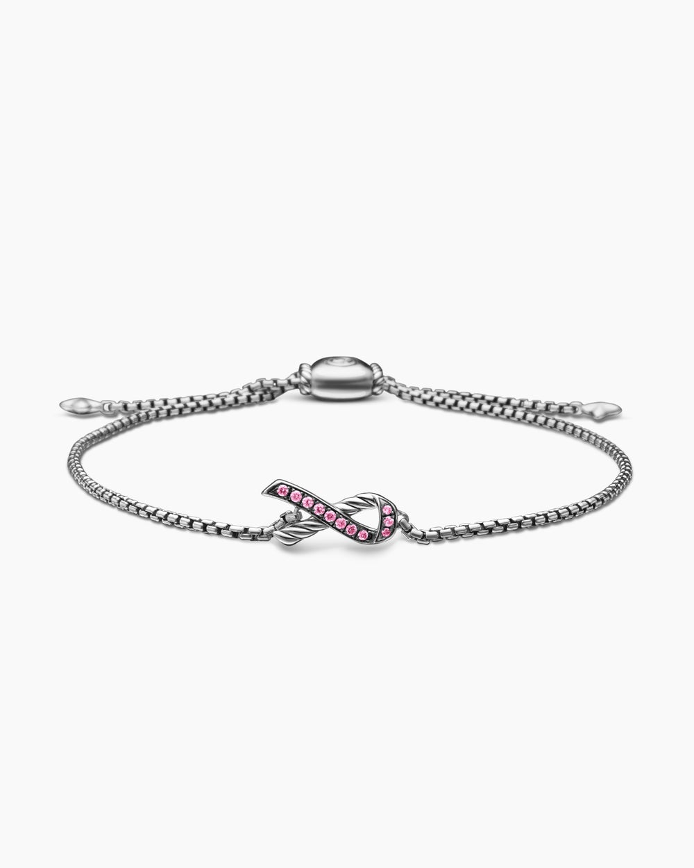 Womens Cable Collectibles® Ribbon Chain Bracelet in Sterling Silver with Pavé Pink Sapphires, 1.5mm