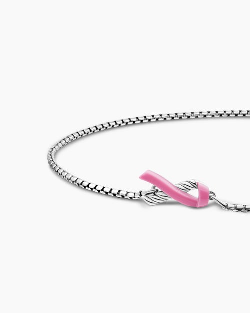 Womens Cable Collectibles® Ribbon Chain Bracelet in Sterling Silver with Pink Enamel, 1.5mm