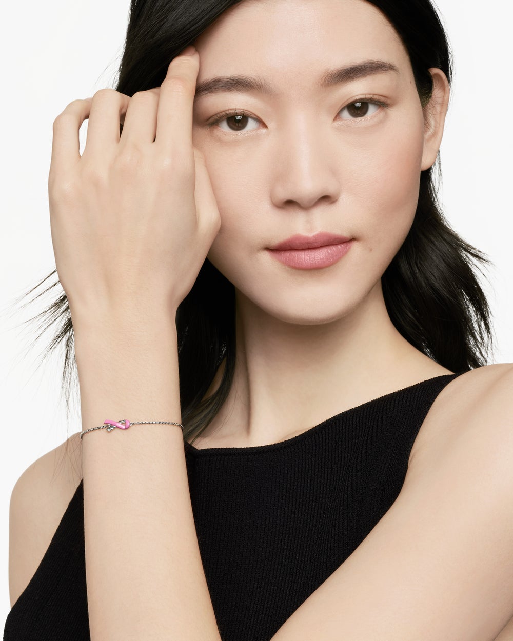 Womens Cable Collectibles® Ribbon Chain Bracelet in Sterling Silver with Pink Enamel, 1.5mm