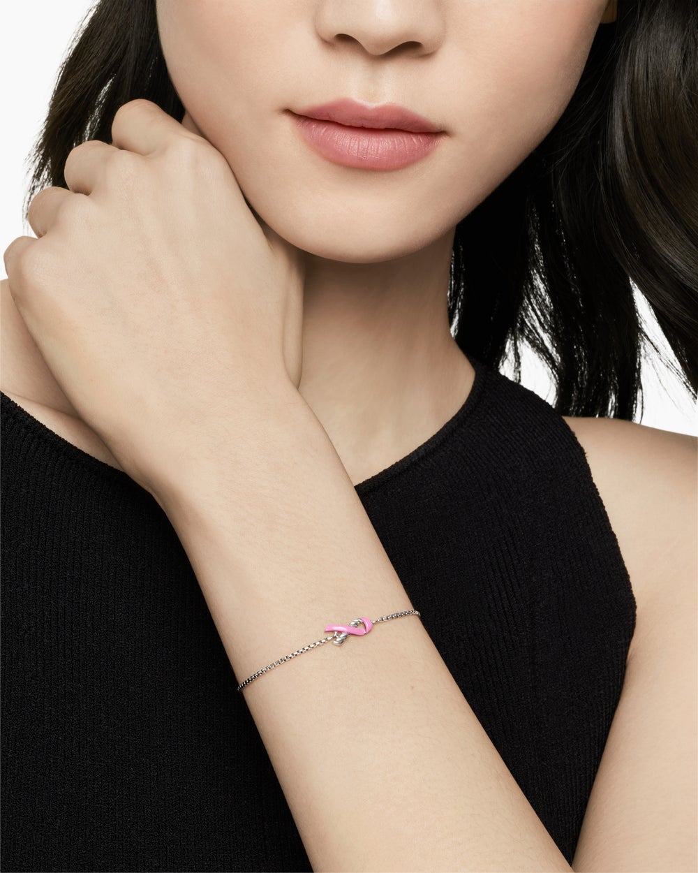 Womens Cable Collectibles® Ribbon Chain Bracelet in Sterling Silver with Pink Enamel, 1.5mm