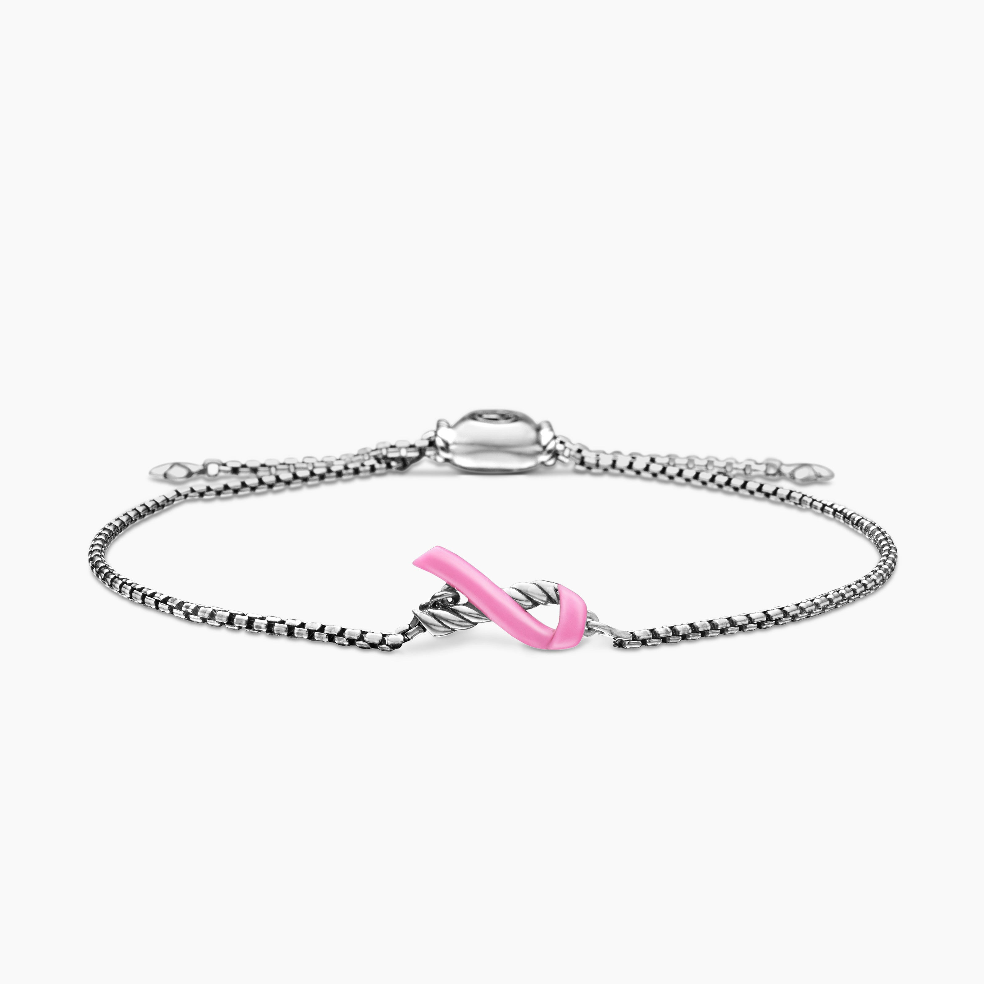 Womens Cable Collectibles&reg; Ribbon Chain Bracelet in Sterling Silver with Pink Enamel, 1.5mm