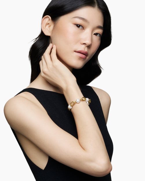 Womens DY Madison® Pearl Chain Bracelet in 18K Yellow Gold with Pearls, 11mm