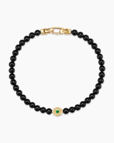 Bijoux Spiritual Beads Evil Eye Bracelet with Black Onyx, Emerald and 14K Yellow Gold, 4mm
